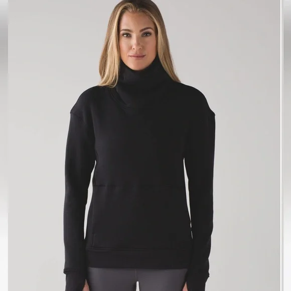 lululemon athletica Tops Black Lululemon Kick The Cold Funnel Neck Fleece Sweatshirt Poshmark